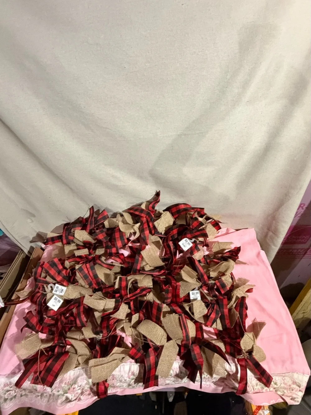 Red and Black Buffalo Check Holiday Tree Topper & Decorative Picks & garland